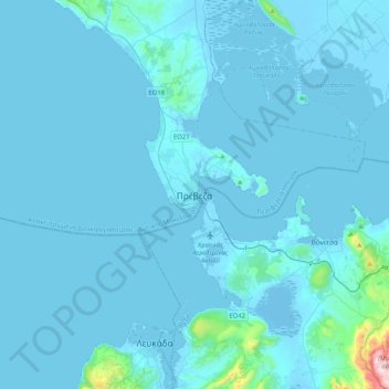 Mapa topográfico Preveza, altitud, relieve