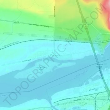 Mapa topográfico Plymouth, altitud, relieve