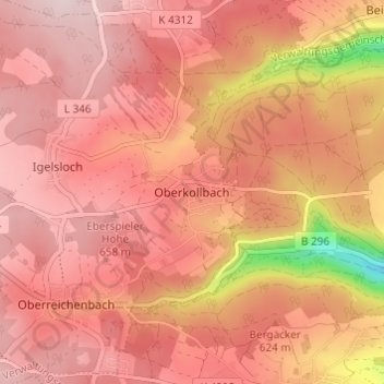 Mapa topográfico Oberkollbach, altitud, relieve
