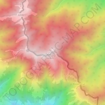 Mapa topográfico Sandakphu, altitud, relieve