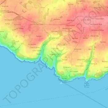 Mapa topográfico Languiforc'h, altitud, relieve