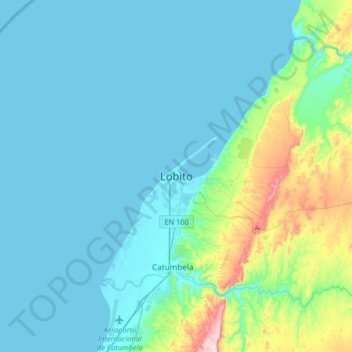 Mapa topográfico Lobito, altitud, relieve