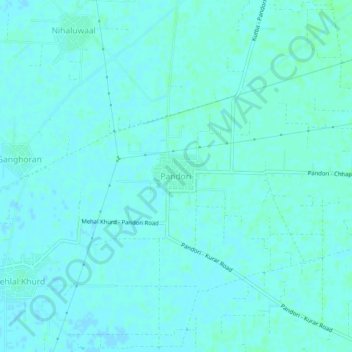 Mapa topográfico Pandori, altitud, relieve