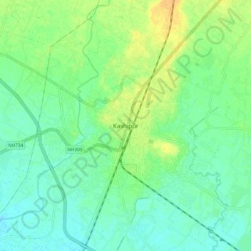 Mapa topográfico Kashipur, altitud, relieve