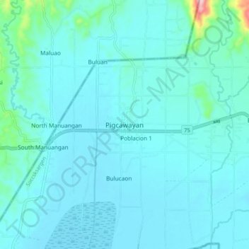 Mapa topográfico Pigcawayan, altitud, relieve