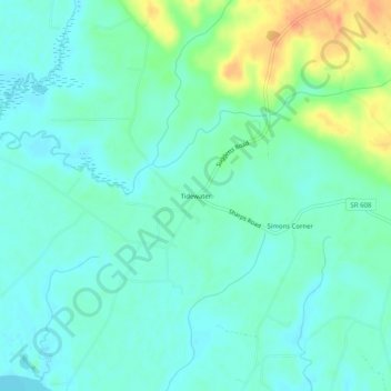 Mapa topográfico Tidewater, altitud, relieve