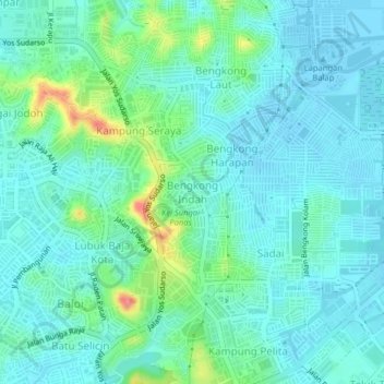 Mapa topográfico Bengkong Indah, altitud, relieve