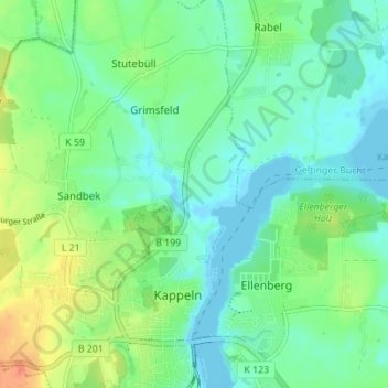 Mapa topográfico Grimsberg, altitud, relieve