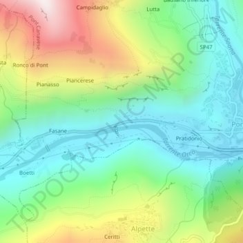 Mapa topográfico Sarro, altitud, relieve