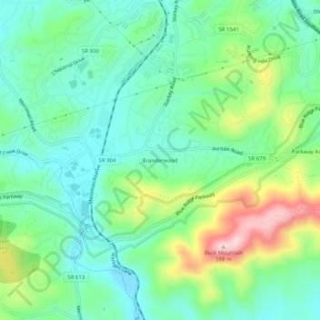 Mapa topográfico Branderwood, altitud, relieve