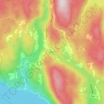 Mapa topográfico Hovin, altitud, relieve
