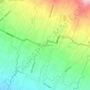Mapa topográfico Bangun Kerto, altitud, relieve