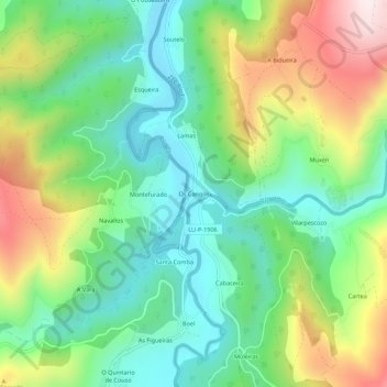 Mapa topográfico Os Cangos, altitud, relieve