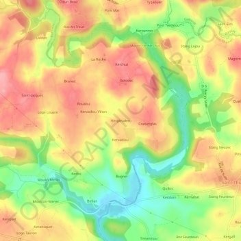 Mapa topográfico Kergleuden, altitud, relieve