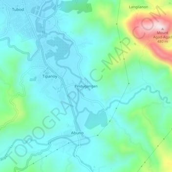 Mapa topográfico Pindugangan, altitud, relieve