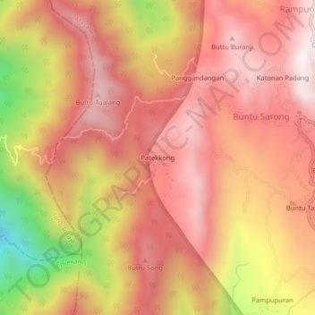 Mapa topográfico Patekkong, altitud, relieve