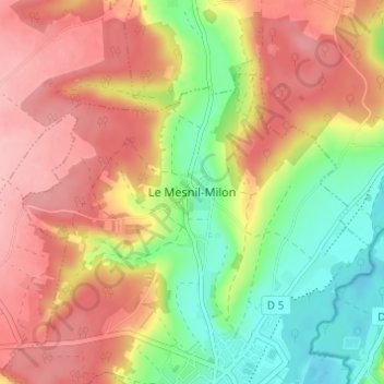 Mapa topográfico Le Mesnil-Milon, altitud, relieve