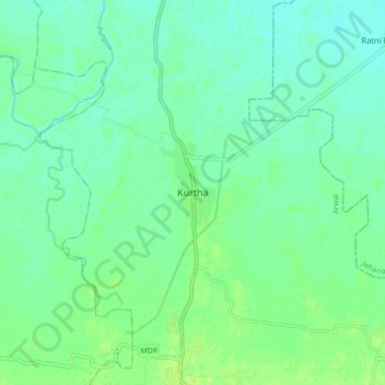 Mapa topográfico Kurtha, altitud, relieve
