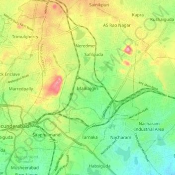 Mapa topográfico Malkajgiri, altitud, relieve