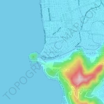 Mapa topográfico Berok Nipah, altitud, relieve