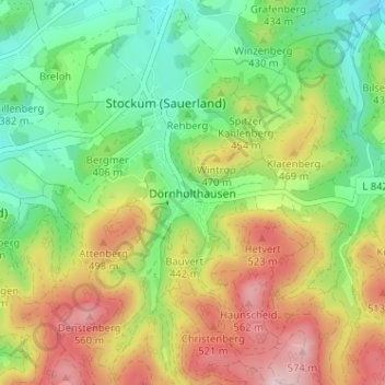 Mapa topográfico Dörnholthausen, altitud, relieve