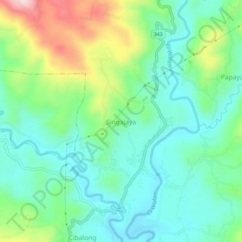 Mapa topográfico Singajaya, altitud, relieve