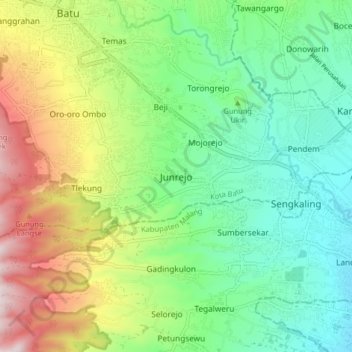 Mapa topográfico Junrejo, altitud, relieve