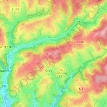 Mapa topográfico Bornen, altitud, relieve