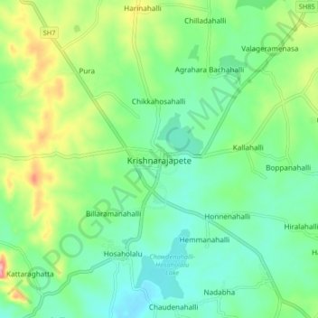 Mapa topográfico Krishnarajapete, altitud, relieve