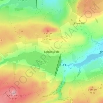 Mapa topográfico Baldersdale, altitud, relieve