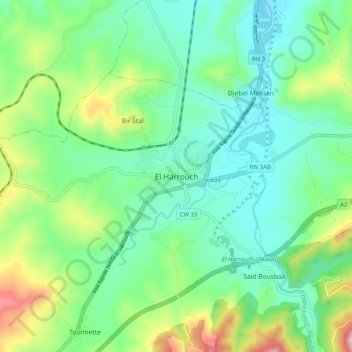 Mapa topográfico El Harrouch, altitud, relieve