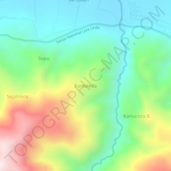 Mapa topográfico Ranteleda, altitud, relieve