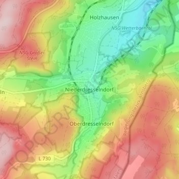 Mapa topográfico Niederdresselndorf, altitud, relieve
