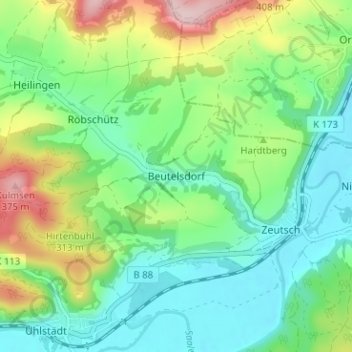 Mapa topográfico Beutelsdorf, altitud, relieve