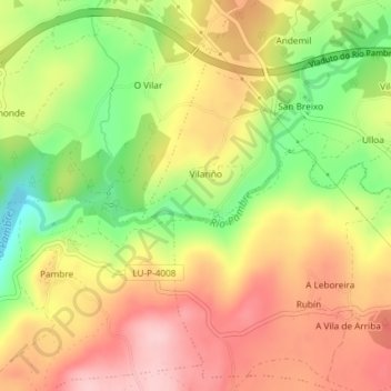 Mapa topográfico O Carballal, altitud, relieve