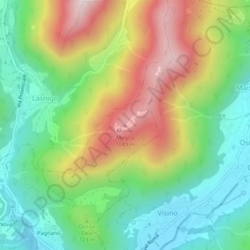 Mapa topográfico Monte Megna, altitud, relieve