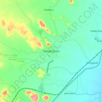 Mapa topográfico Yadagirigutta, altitud, relieve