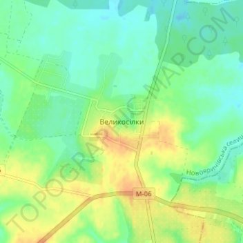 Mapa topográfico Velykosilky, altitud, relieve