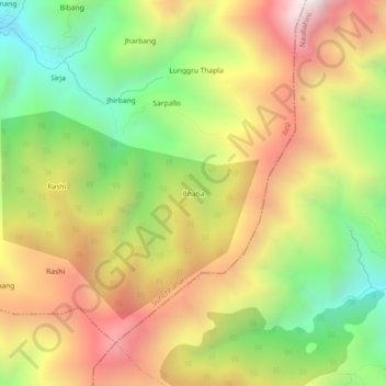 Mapa topográfico Bhaba, altitud, relieve