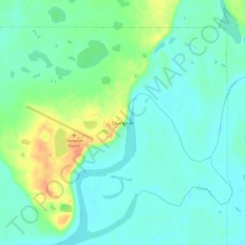 Mapa topográfico Shungnak, altitud, relieve