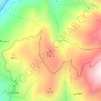 Mapa topográfico Couço, altitud, relieve