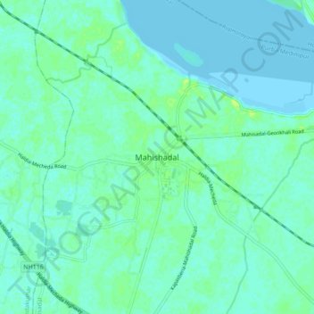 Mapa topográfico Mahishadal, altitud, relieve