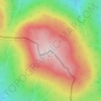 Mapa topográfico Bimberi Peak, altitud, relieve