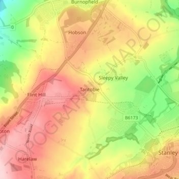 Mapa topográfico Tantobie, altitud, relieve