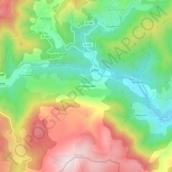 Mapa topográfico Lambrusquière, altitud, relieve