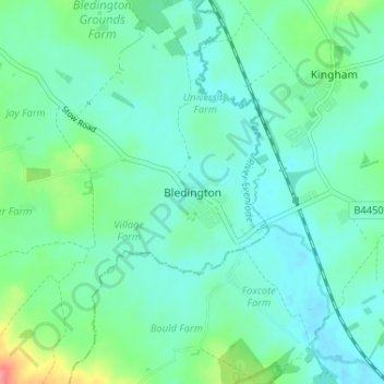 Mapa topográfico Bledington, altitud, relieve