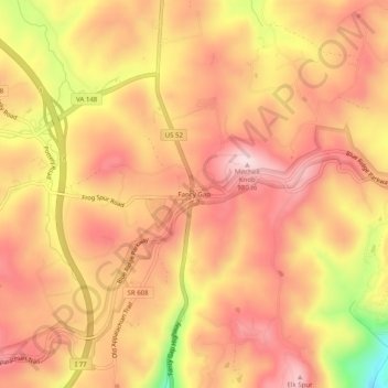 Mapa topográfico Fancy Gap, altitud, relieve