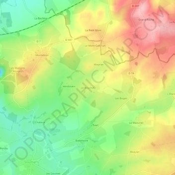 Mapa topográfico Le Bouchat, altitud, relieve