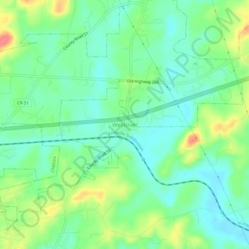 Mapa topográfico Westover, altitud, relieve