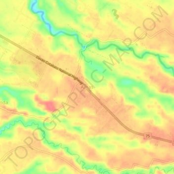 Mapa topográfico Amas, altitud, relieve